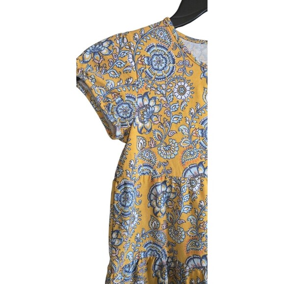 Garnet Hill Dress Organic Cotton Yellow Blue Floral Shift Girls Medium - Picture 3 of 7